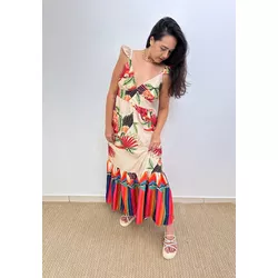 Vestido Longo estampado Helena- Barra Colorida - THAIS VENTURA