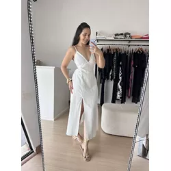 Vestido Nádia Midi Abertura na cintura -Branco - THAIS VENTURA