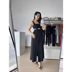 Vestido Longo Recorte Busto- Preto - THAIS VENTURA