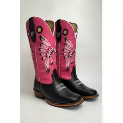 Bota Texana Masculina Bordado Cocar Country em Cou... - Via Horse Boots