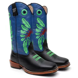 Bota Texana Masculina Bordado Cocar Country em Cou... - Via Horse Boots