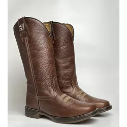 Bota Texana Masculina Couro Cabeça De Boi Marrom B... - Via Horse Boots