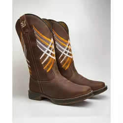 Bota Texana Masculina Couro Bovino Bico Quadrado S... - Via Horse Boots
