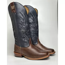 Bota Texana Masculina Couro de Cabeça Bordado Coun... - Via Horse Boots