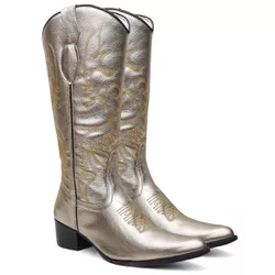 Bota Texana Feminina Metalizado Prata - Via Horse Boots