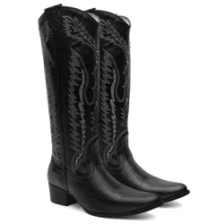 Bota Texana Feminina Preta Bico Fino em Couro Legí... - Via Horse Boots