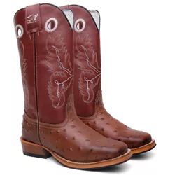 Bota Texana Masculina Avestruz Couro Bovino Countr... - Via Horse Boots