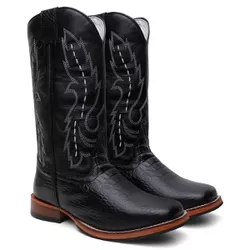 Bota Texana Masculina Jacaré Preto Couro Bovino Le... - Via Horse Boots