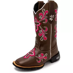 Bota Texana Feminina Country Bordado Cruz em Couro... - Via Horse Boots