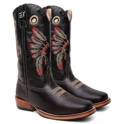 Bota Texana Masculina Bordado Cocar country em Cou... - Via Horse Boots