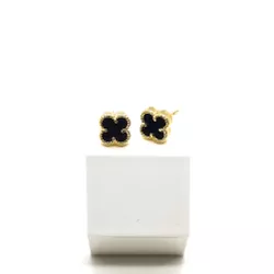 Brinco Trevo Preto Mini Banhado a Ouro - Vila das Pratas e Semijoias 