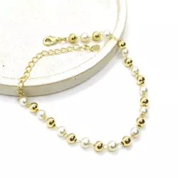 Pulseira Pérolas e Bolinhas Banhada a Ouro - Vila das Pratas e Semijoias 