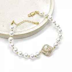 Pulseira Pérolas e Flor Banhada a Ouro - Vila das Pratas e Semijoias 