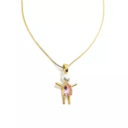 Corrente Menina Pérola Rosa Claro Banhada a Ouro - Vila das Pratas e Semijoias 