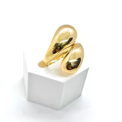 Anel Ajustável Gotas Duo Grande Banhado a Ouro - Vila das Pratas e Semijoias 