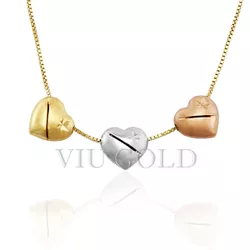 Gargantilha com três corações em ouro 18k amarelo, branco e rose - GA-... - VIU GOLD