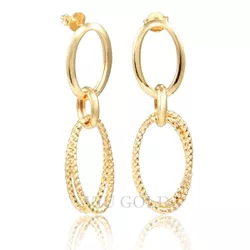 Brinco em ouro 18K amarelo com argolas ocas lisas/trabalhadas pendurad... - VIU GOLD