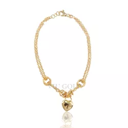 Pulseira em ouro 18K com fios duplos, argolas e coração - PU-003 - VIU GOLD
