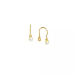 Brinco em ouro 18k amarelo com pérola e bolinha de rosca - Médio - B-1... - VIU GOLD