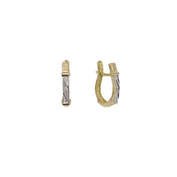  Brinco Anzol Mini com Diamantes em ouro 18k amarelo e branco - B-105 - VIU GOLD