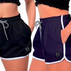 Kit 2 Shorts Feminino Preto e Azul Moda Praia ou A... - W2 STORE