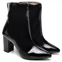 BOTA CANO CURTO SALTO GROSSO MÉDIO VERNIZ PRETO - ... - ZAFREM