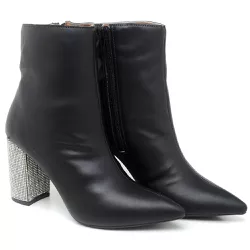 BOTA CANO CURTO SALTO MÉDIO COM STRASS NAPA PRETO ... - ZAFREM