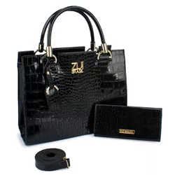 Kit Bolsa Feminina Castelo Preto Verniz Coleção Pr... - ZUÍ BRASIL