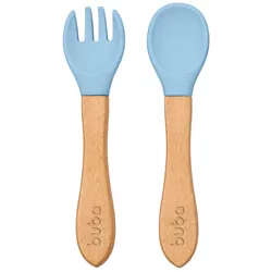 KIT TALHERES EM SILICONE E BAMBU AZUL - 15825 - BEDOT