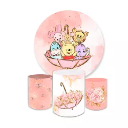 Kit Capa Painel + Trio Cilindro Ursinho Pooh Rosa - Loja | Bibi Painéis
