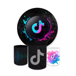 Kit Capa Painel + Trio Cilindros Tema Tiktok Preto - Loja | Bibi Painéis