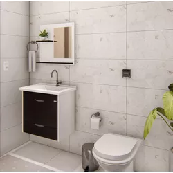 KIT TOUCADOR ROMA C/ PE + PIA + ESP TEXTURA PRETO - Casa Fácil Materiais Para Construção