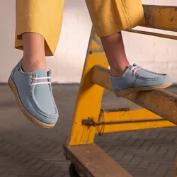 Sapato London Feminino em couro azul bebê, solado ... - DALESHOES