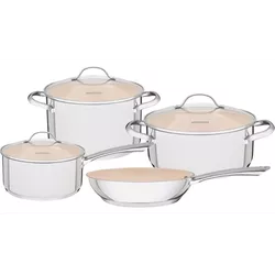 JOGO DE PANELAS AÇO INOX 4 PEÇAS UNA CERAMICA BEGE... - DEPOSITO CENTRAL 
