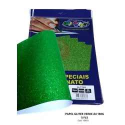 Papel Glitter Verde A4 180g 5 Fls - 10453 - PARÁ SUPRIMENTOS