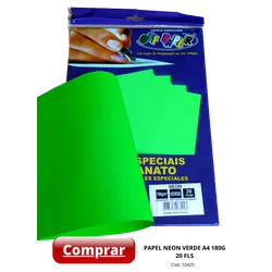 Papel Neon Verde A4 180g 20 Fls - 10425 - PARÁ SUPRIMENTOS