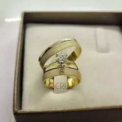 Par de Alianças Trabalhadas 6 mm em Ouro 14K - AL1... - Gerlu Joias