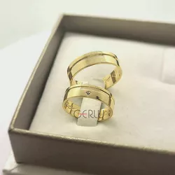 Par de Alianças Trabalhadas 6 mm em Ouro 14K - AL1... - Gerlu Joias