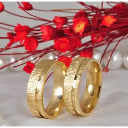Par de Alianças Ouro 14K Trabalhada 6 mm - AL14K-1... - Gerlu Joias