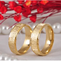 Par de Alianças Ouro 14K Trabalhada 6 mm - AL14K-9... - Gerlu Joias