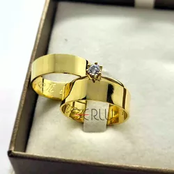 Par de Alianças de Casamento Quadrada 6 mm Ouro 14... - Gerlu Joias