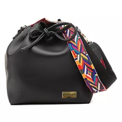 Bolsa Saco Pequena Ombro Preta Com Alças Coloridas Prática e Elegante - Gouveia Costa - 100 - GOUVEIA COSTA