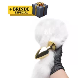 Prazer anal plug anal Dourado Rabo Branco - L'amour Boutique Erótica