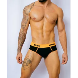CUECA SLIP NEON ID! PRETO COM LARANJA - L'amour Boutique Erótica