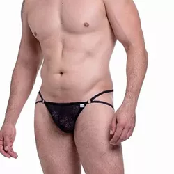 FIO CALCINHA RENDA PRETA DETALHE ELASTICO TIRAS - L'amour Boutique Erótica