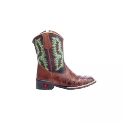 Bota Texana Juvenil em Couro Escamada Caramelo Bor... - Caminhos da Roça