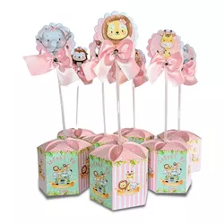Centro de Mesa Personalizado Safari Rosa - 10 Unid... - MDMENINADELICADA