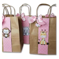  Sacolinha Surpresa Personalizada Safari Rosa - 10... - MDMENINADELICADA