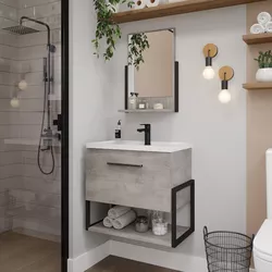 Kit Gabinete + Espelheira Banheiro Metalo Cimento ... - Rede Construir Milmart