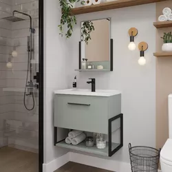 Kit Gabinete + Espelheira Banheiro Metalo Pistache... - Rede Construir Milmart